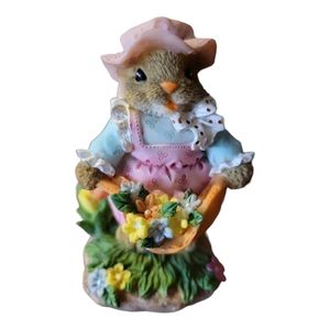 Vtg Easter Bunny Rabbit Statue Figurine Flowers Magic Creations Pink Hat